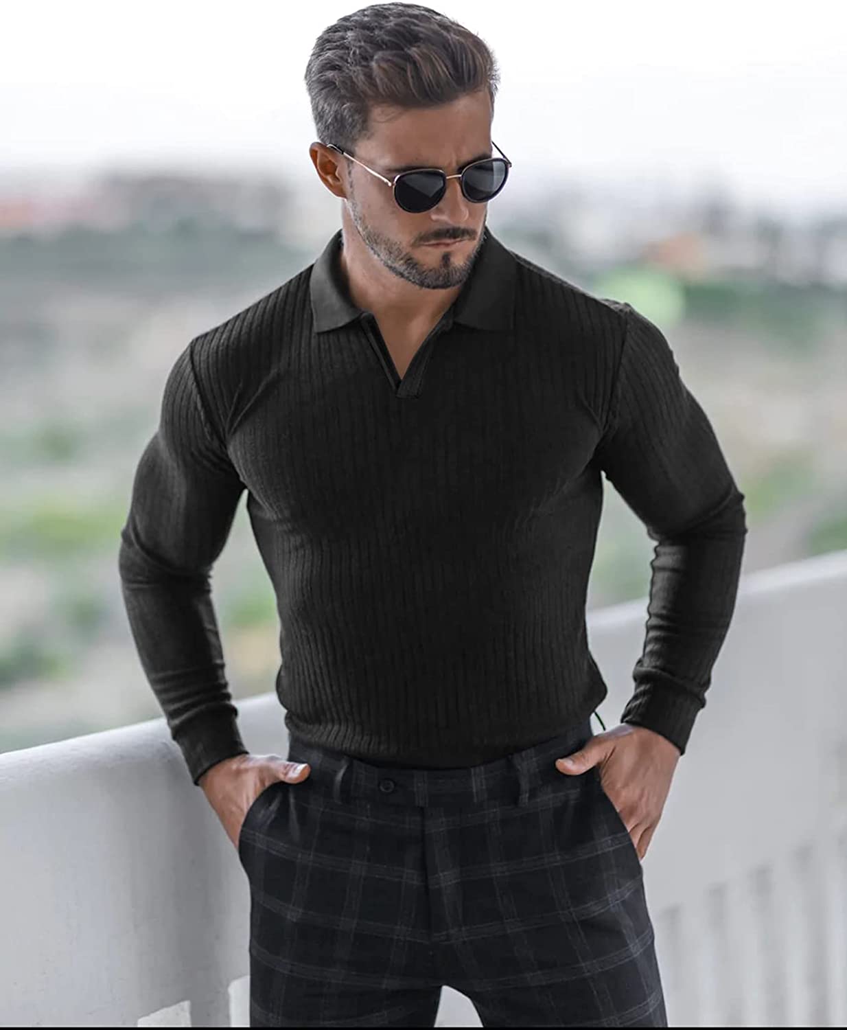 Lempue Mens V Neck t Shirts Slim Fit Muscle Polo Shirts for Men Short Sleeve Dry Fit Golf Shirts Casual Stylish Cloths - Image 3